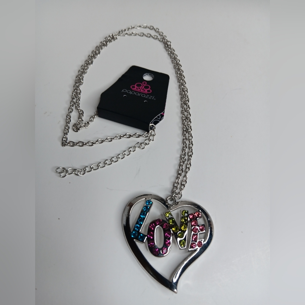 Paparazzi Silver Love Necklace with Multicolor Gems